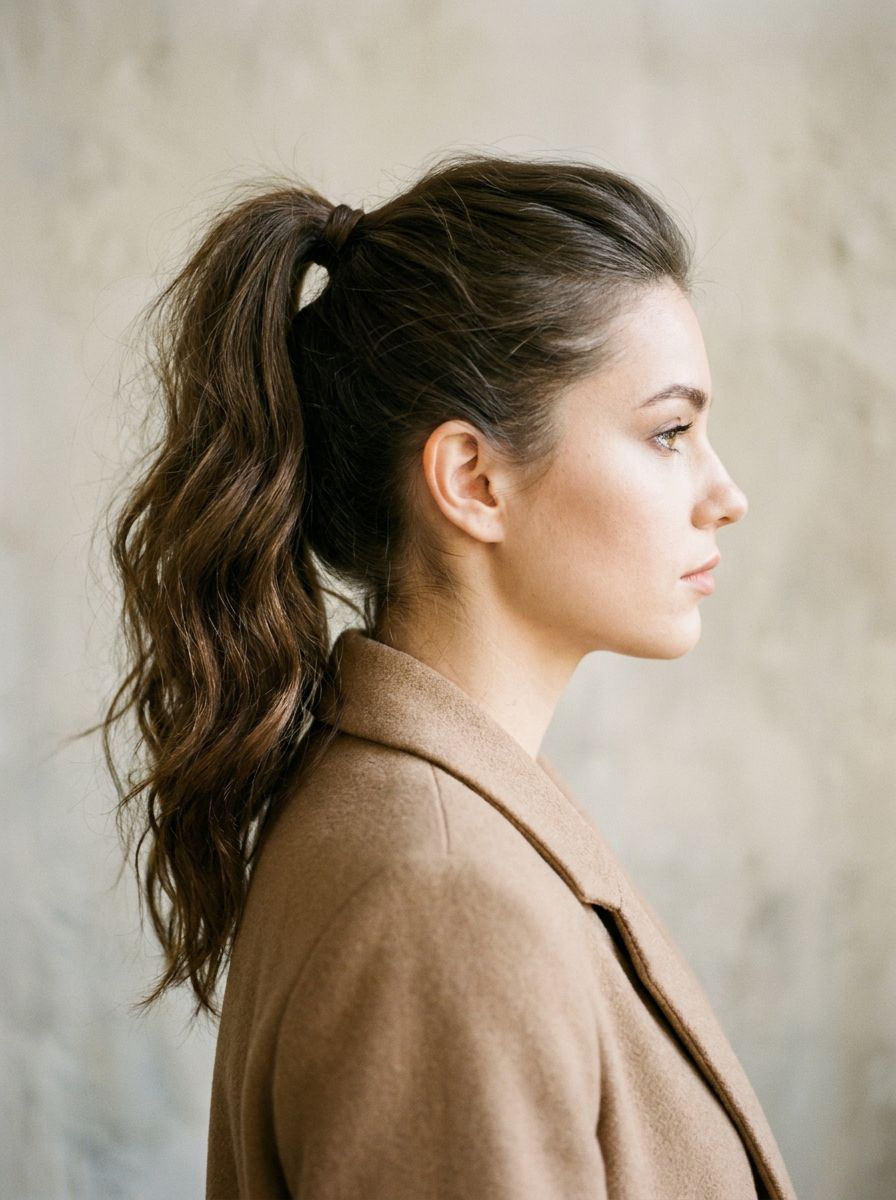 Texturierter High Ponytail - Abschlussball Frisuren mittellang